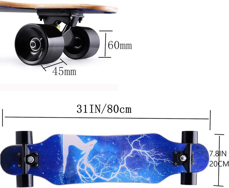 asktom Mini Cruiser Longboard, 31 Inch Small Size Wide Wheel Skateboard, Beginner Stable & Easy-to-Control Skateboard, Suitable for Park & Street Riding, Unique Flame Pattern - Image 2